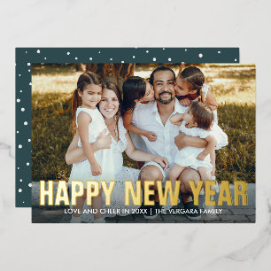 GLÜCKLICHES NEUJAHR FAMILIENPORTRAIT FOTO FOLIEN FEIERTAGSKARTE