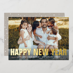 GLÜCKLICHES NEUJAHR FAMILIENPORTRAIT FOTO FOLIEN FEIERTAGSKARTE