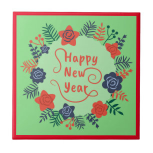 GLÜCKLICHES NEUJAHR KERAMIK TILE FLIESE