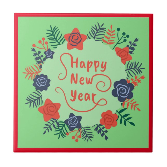 GLÜCKLICHES NEUJAHR KERAMIK TILE FLIESE (Vorderseite)