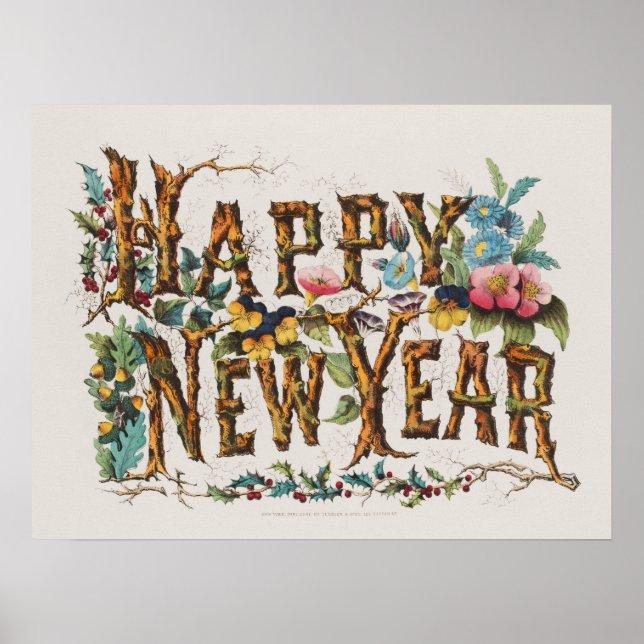 GLÜCKLICHES NEUJAHR VINTAGES DESIGN POSTER (Vorne)