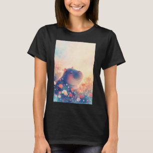 Glückliches Nilpferd auf einer träumerischen Wiese T-Shirt