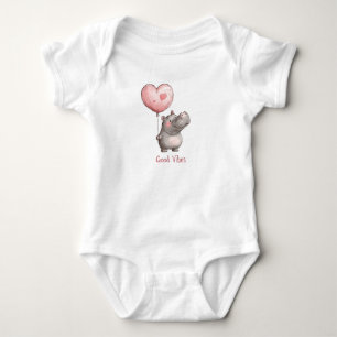Glückliches Nilpferd Gute Vibes Herzballon Baby Strampler