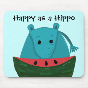 Glückliches Nilpferd mit Wassermelonen-Scheibe Mousepad