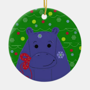 Glückliches Nilpferd-Weihnachtsdesign Keramikornament