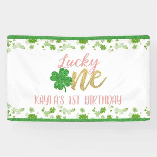 Glückliches One First Birthday Banner - Mädchen (Horizontal)