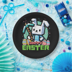 Glückliches Osterhase Pixel Spiel  Pappteller