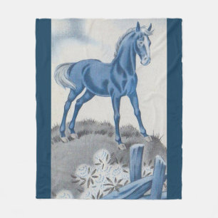 glückliches Pferd in Blau Fleecedecke