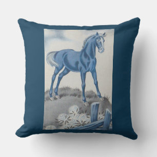 glückliches Pferd in Blau Kissen