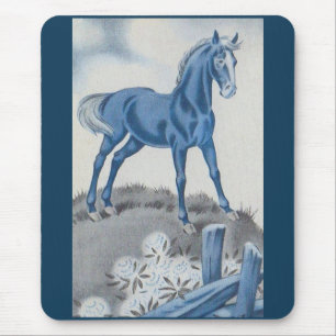glückliches Pferd in Blau Mousepad