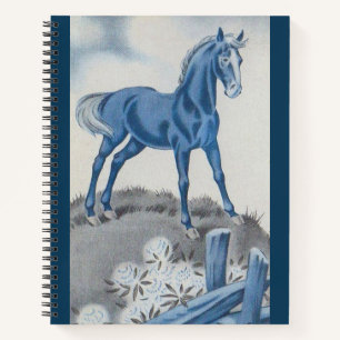 glückliches Pferd in Blau Notizbuch