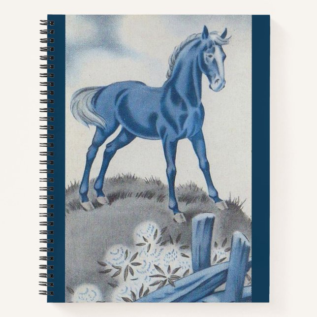 glückliches Pferd in Blau Notizbuch (Vorderseite)