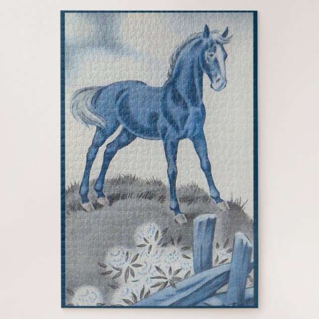 glückliches Pferd in Blau Puzzle (Vertikal)