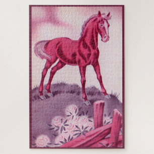 glückliches Pferd in Rosa Puzzle