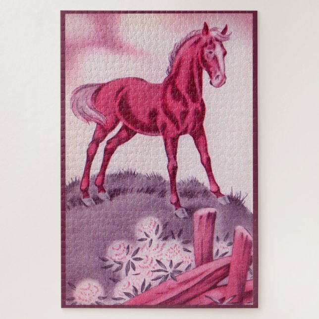 glückliches Pferd in Rosa Puzzle (Vertikal)