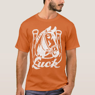 Glückliches Pferd mit Hufeisen Weiß Distressed T-Shirt