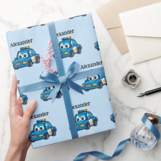 Glückliches Polizeiauto, personalisiertes Kleinkin Geschenkpapier