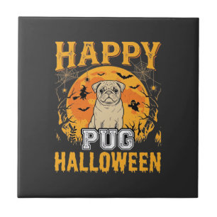 Glückliches Pug Halloween Grusel Hund Design_1 Fliese