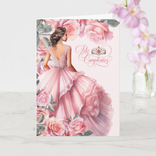 Glückliches Quinceanera 15. Geburtstag Rosen in Bl Karte