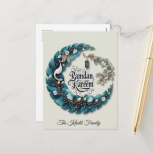Glückliches Ramadan Mubarak   Ramadan Kareem Blau  Feiertagspostkarte