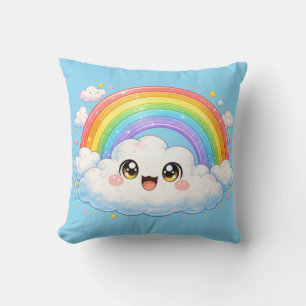 Glückliches Regenbogen- und Wolken-Kawaii-Kissen Kissen