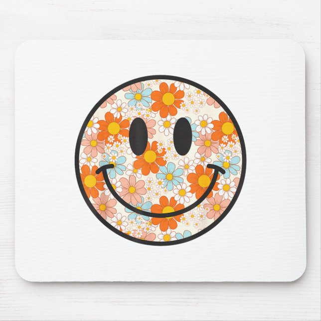 Glückliches Retro-Gänseblümchen-Lächelgesicht Prep Mousepad (Vorne)