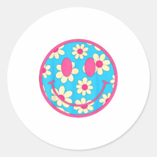 Glückliches Retro-Gänseblümchen-Lächelgesicht Prep Runder Aufkleber