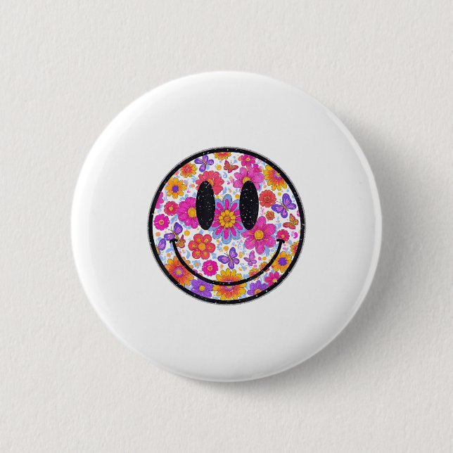 Glückliches Retro-Gänseblümchen-Lächeln-Gesicht Pr Button (Vorderseite)