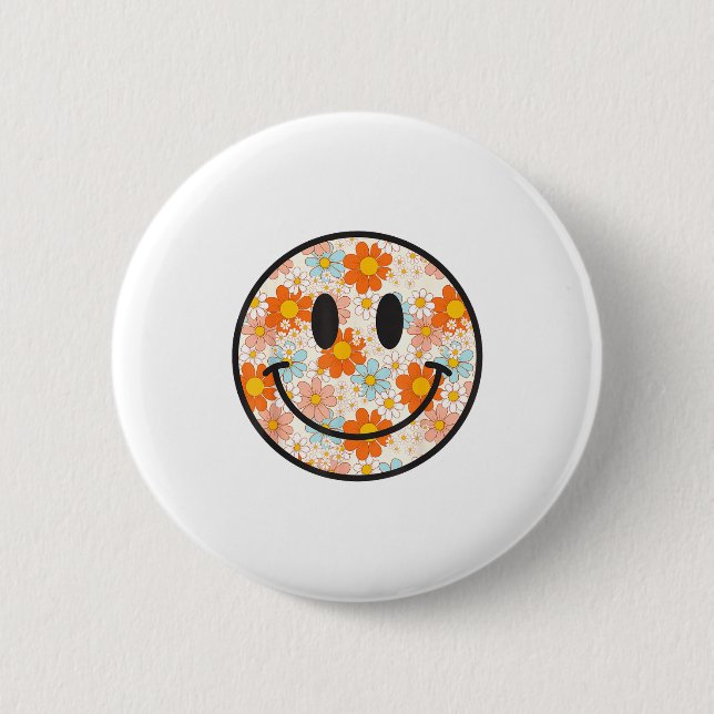 Glückliches Retro-Gänseblümchen-Lächeln-Gesicht-Vo Button (Vorderseite)