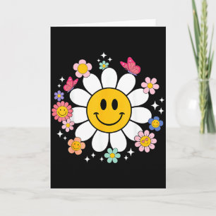 Glückliches Retro-Gänseblümchen-Lächeln-Gesicht-Vo Karte