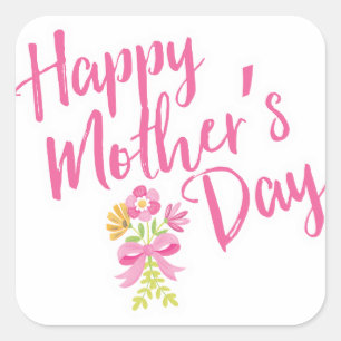 Glückliches Rosa-Blumen-Blumenstrauß-Geschenk de Quadratischer Aufkleber
