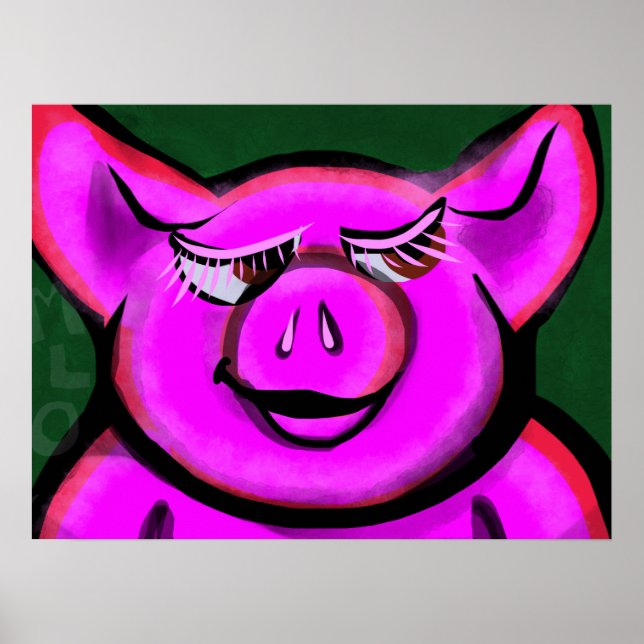 Glückliches Rosa Schwein Poster (Vorne)