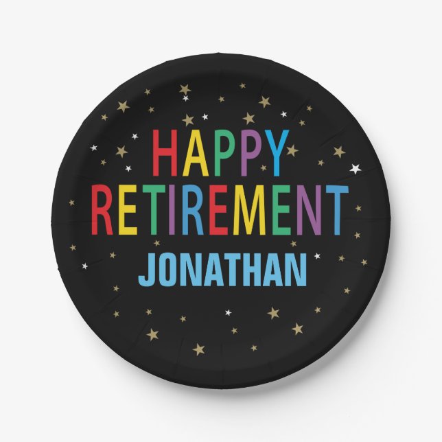 Glückliches Ruhestands-Party mit Sternen und Pappteller (Vorderseite)