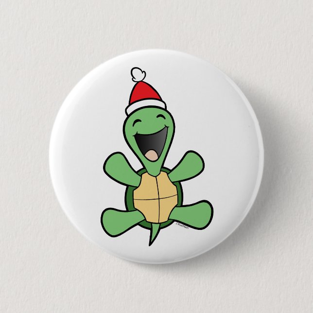Glückliches Schildkröte-Weihnachten Button (Vorderseite)