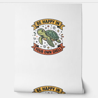 Glückliches-Schildkröten-Zitat Vintage-Stich-Desig Tapete