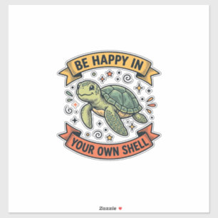 Glückliches Schildkröten-Zitat Vintage-Stichdesign Aufkleber