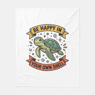 Glückliches Schildkröten-Zitat Vintage-Stichdesign Fleecedecke