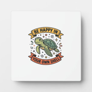Glückliches Schildkröten-Zitat Vintage-Stichdesign Fotoplatte