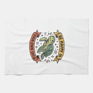 Glückliches Schildkröten-Zitat Vintage-Stichdesign Geschirrtuch