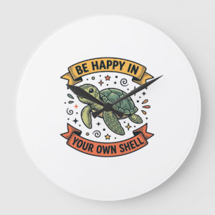 Glückliches Schildkröten-Zitat Vintage-Stichdesign Große Wanduhr