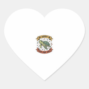 Glückliches Schildkröten-Zitat Vintage-Stichdesign Herz-Aufkleber