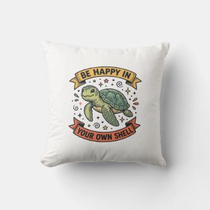 Glückliches Schildkröten-Zitat Vintage-Stichdesign Kissen