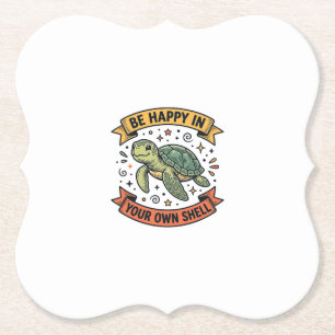 Glückliches Schildkröten-Zitat Vintage-Stichdesign Untersetzer