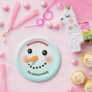 Glückliches Schneemann-Gesicht Pappteller