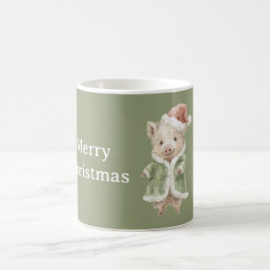 Glückliches Schwein roter Weihnachtshut Kaffeetasse