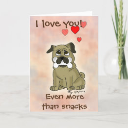 Glückliches Snack-Mops-Hund-Valentinstagskarte Feiertagskarte