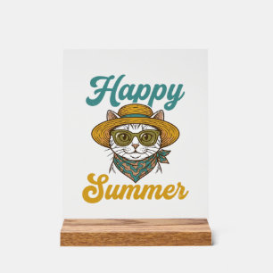 Glückliches Sommerkatze Vintage Gravur Shirt Desig Acrylschild