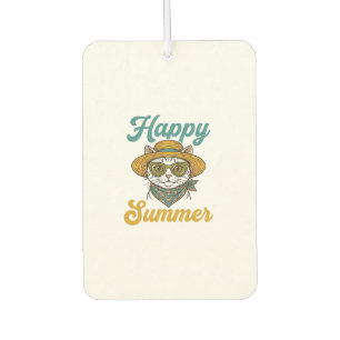 Glückliches Sommerkatze Vintage Gravur Shirt Desig Autolufterfrischer