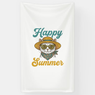 Glückliches Sommerkatze Vintage Gravur Shirt Desig Banner