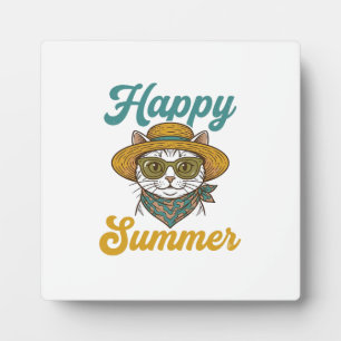 Glückliches Sommerkatze Vintage Gravur Shirt Desig Fotoplatte